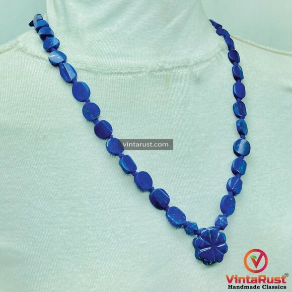 Lapis Lazuli Necklace, Handmade Beaded Pendant Necklace, Natural Blue Gemstone - Picture 6 of 10